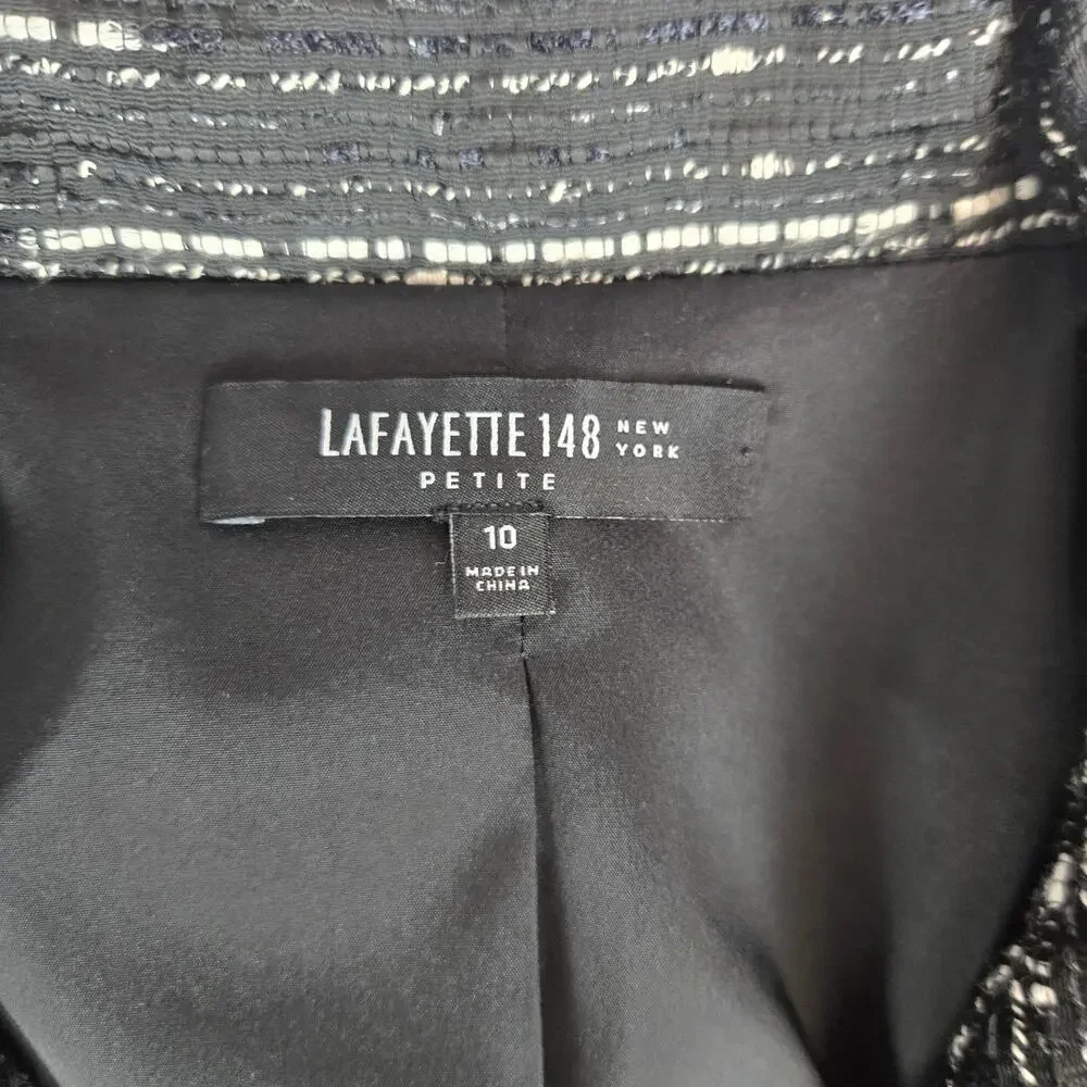 Lafayette 148 Black White Crop Tweed Blazer 10 Petite Prep Academia Quiet Money - Picture 7 of 13